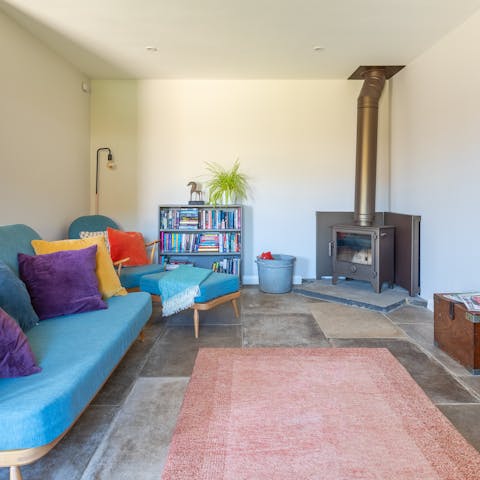 Warm up next to the wood-burning stove while you watch Netflix