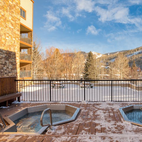 Head to the communal hot tubs for a soak with a view