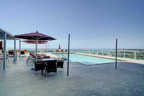 Enjoy views of the bay as you swim in the shared pool
