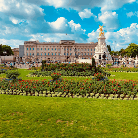 Get a taste of royalty at Buckingham Palace, twenty-six-minute walk away