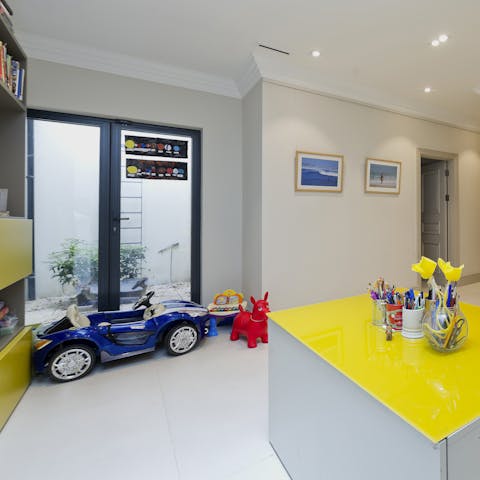 Lets the kids loose in the children's playroom