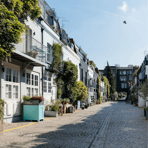 Explore the historic streets of popular Notting Hill with Portobello Rd a twelve-minute walk from your door