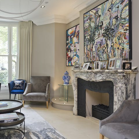 Admire the home's statement modern art pieces