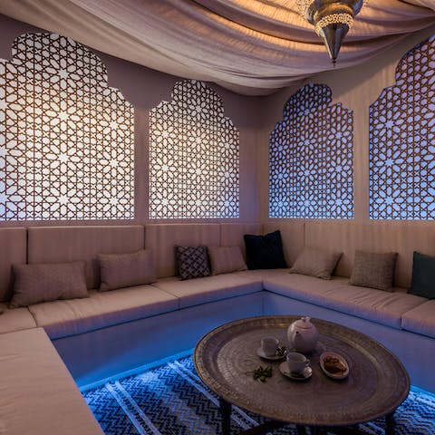 Retire to the Moroccan lounge for black tea or a round of cocktails