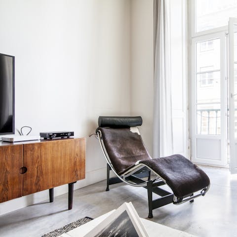 Laze on the cowhide recliner after a busy day