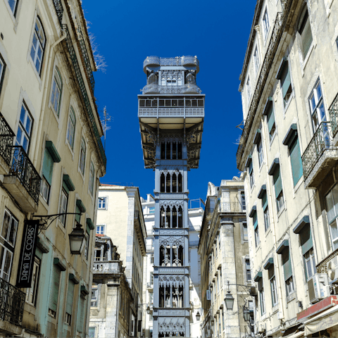 Explore Lisbon’s historic sights on foot – Elevador da Santa Justa is just a five-minute walk away