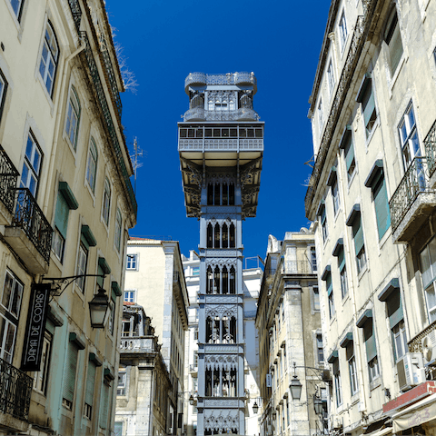 Explore Lisbon’s historic sights on foot – Elevador da Santa Justa is just a five-minute walk away
