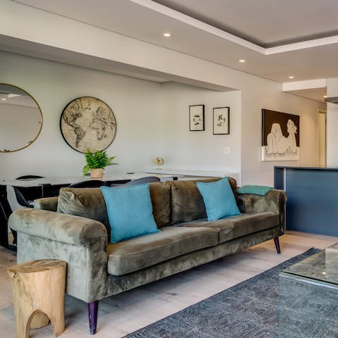 Relax and unwind in the bight and comfy open-plan living room