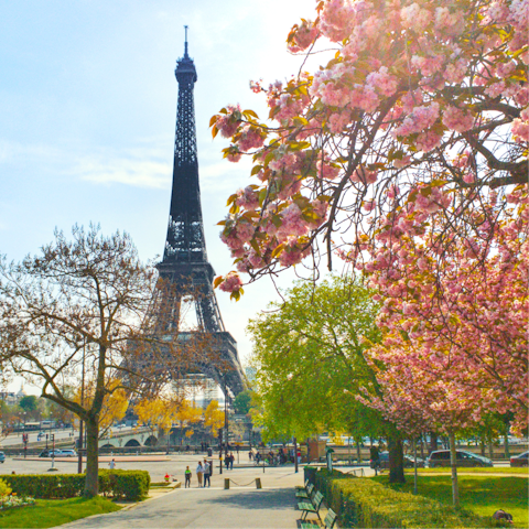 Take a fifteen-minute stroll to the iconic Eiffel Tower