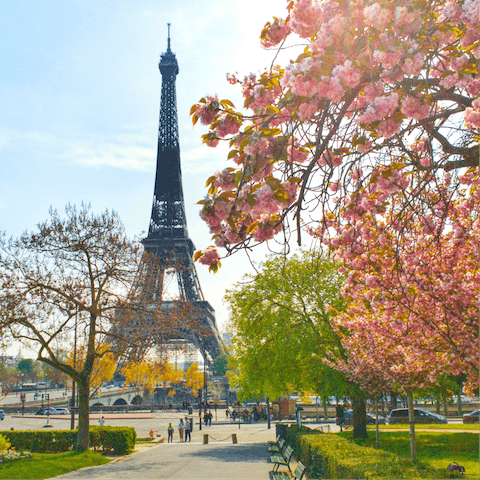 Take a fifteen-minute stroll to the iconic Eiffel Tower