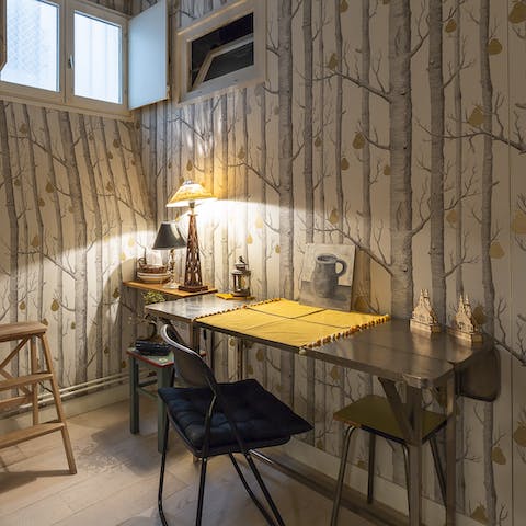 Pen your thoughts at the charming desk space