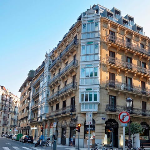 Stay in a stately apartment building moments from the beach
