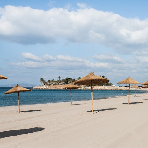 Spend the day down at sandy Glyfada beach – a mere 100 metres away