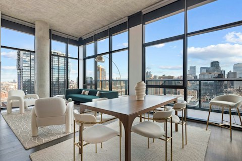 Dine with the Chicago skyline stretching across every wall