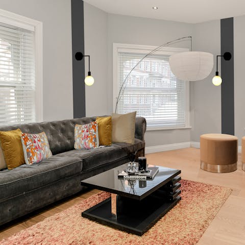 Relax on the sofa surrounded by modern art