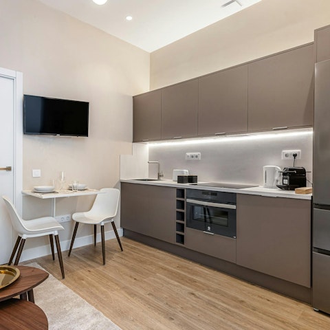 Begin the day with breakfast, made in the modern kitchen