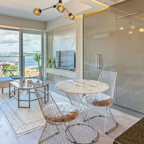 Enjoy leisurely breakfasts in your sleek and contemporary living space