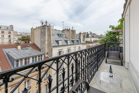 Sip wine above classic Parisian rooftops as evening falls