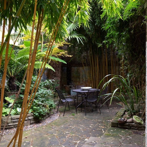 Pause for coffee or cocktails in the secluded garden