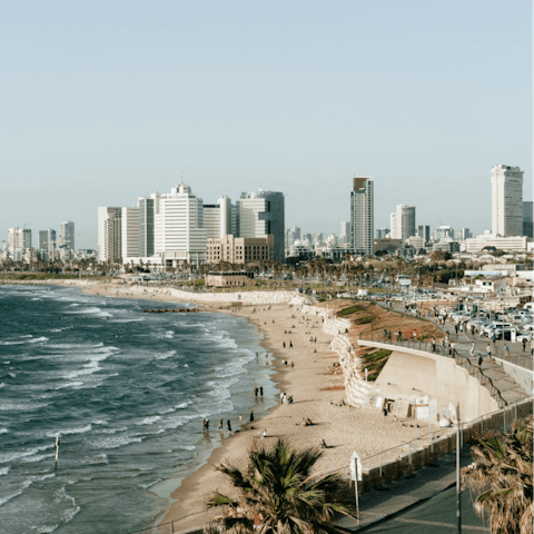 Stroll over to the sandy Aviv Beach in a matter of minutes