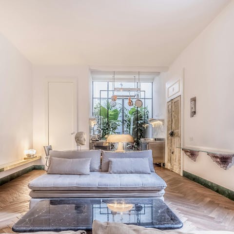 Relax in the living area with a glass of Prosecco