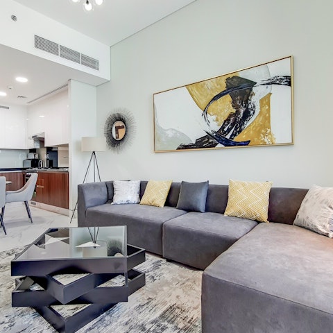 Stretch out in the living area after a day of exploring the city