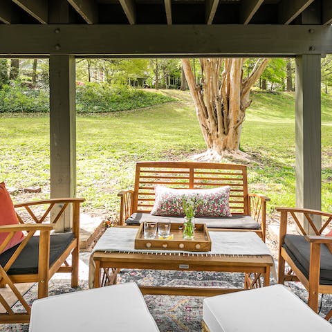Enjoy a cosy breakfast out on the patio, overlooking the lush garden