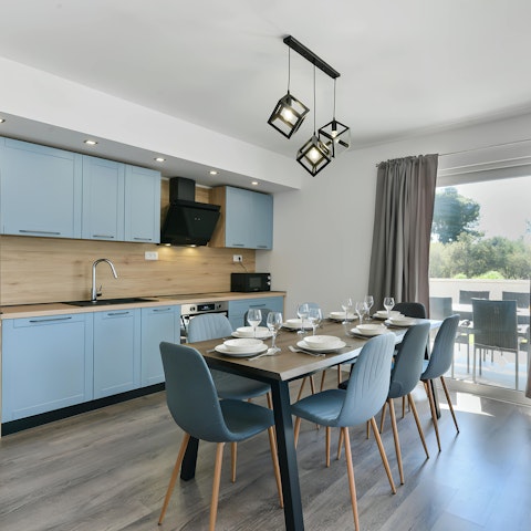 Enjoy group meals inside at the dining table