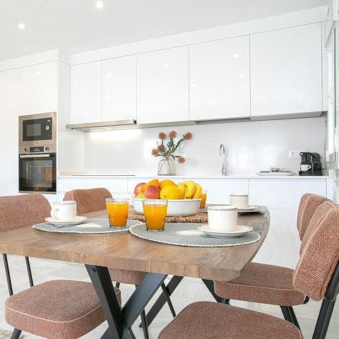 Start your mornings with fresh coffee and pastries at the dining table