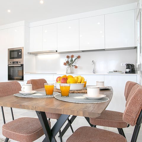 Start your mornings with fresh coffee and pastries at the dining table