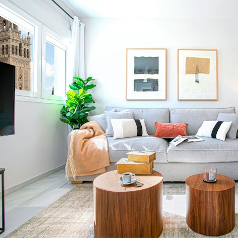 Flop down on the sofa with a glass of Rioja and admire the views of the Cathedral