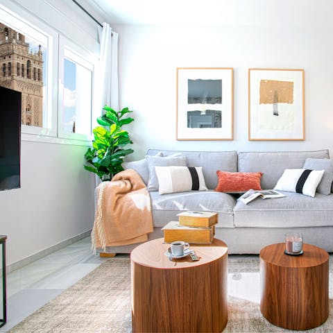 Flop down on the sofa with a glass of Rioja and admire the views of the Cathedral