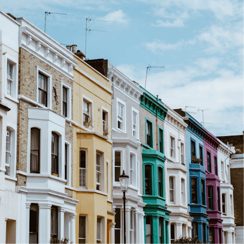 Visit the sprawling antiques market of Portobello Road, a seventeen-minute walk away