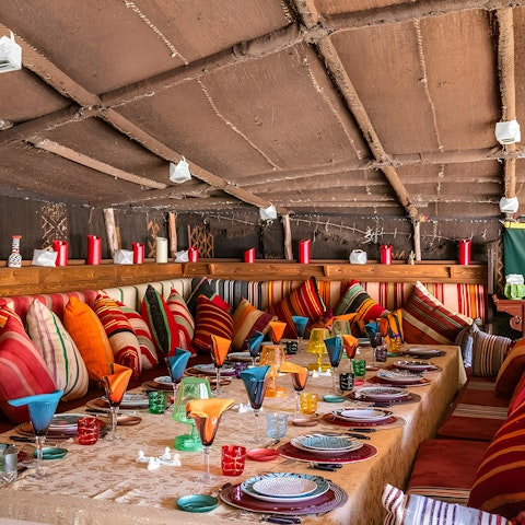Enjoy authentic Moroccan feasts in the traditional Caidal tent