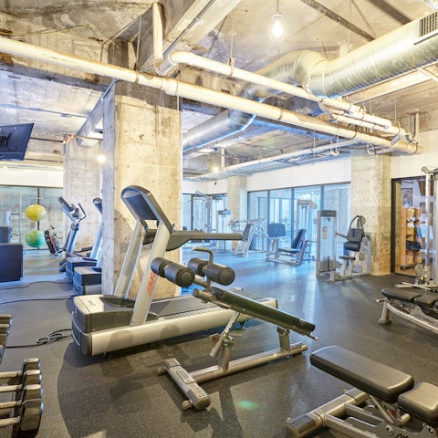 Head to the 24-hour on-site fitness centre for a morning workout