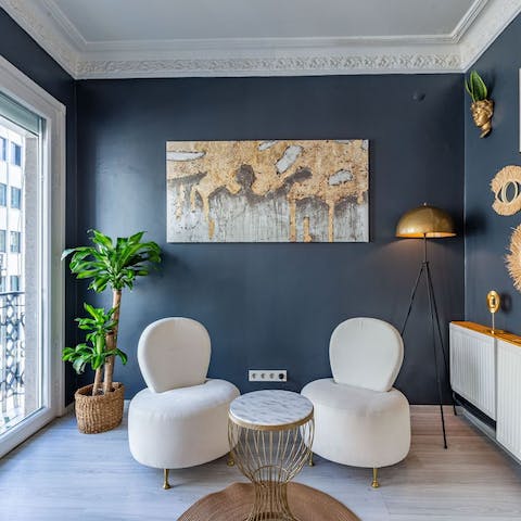 Admire the chic interior design and stylish furnishings