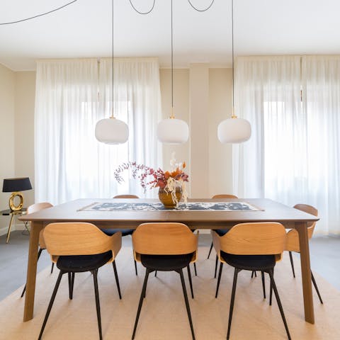 Enjoy group meals in the light-filled dining area