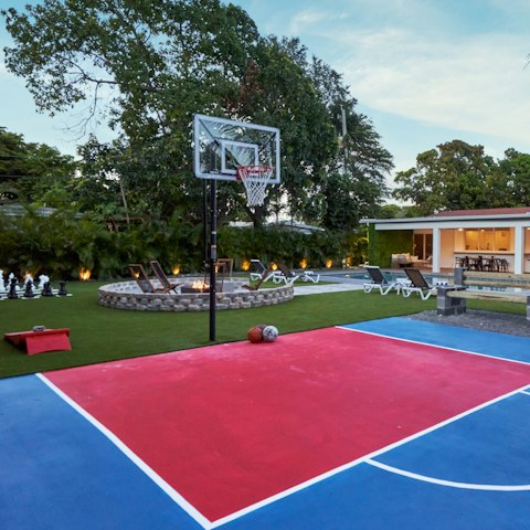 Play a match on the private basketball court