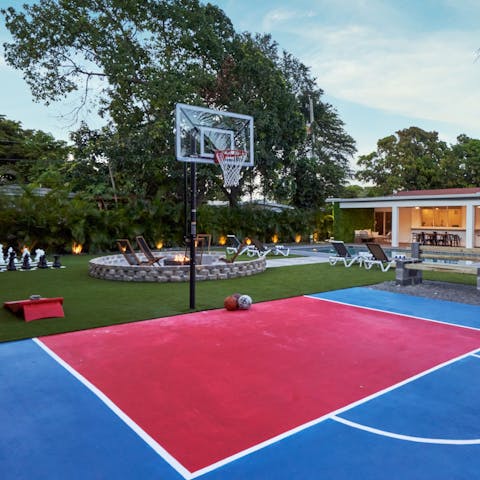 Play a match on the private basketball court
