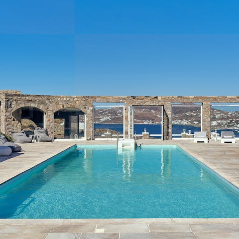 Float in the swimming pool under the blue sky