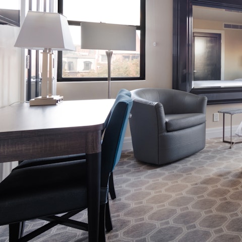 Get some work done at the desk before enjoying a night-in watching movies on the Roku TV