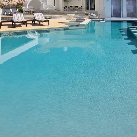 Take a dip in the refreshingly cool waters of the private pool enjoying sea and island views