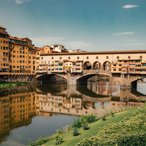 Walk five minutes north to cross the storied Ponte Vecchio