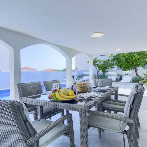 Savour a delicious breakfast and fresh coffee outside on the patio each morning