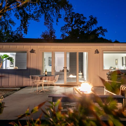 Gather around the fire pit and toast marshmallows over the open flame