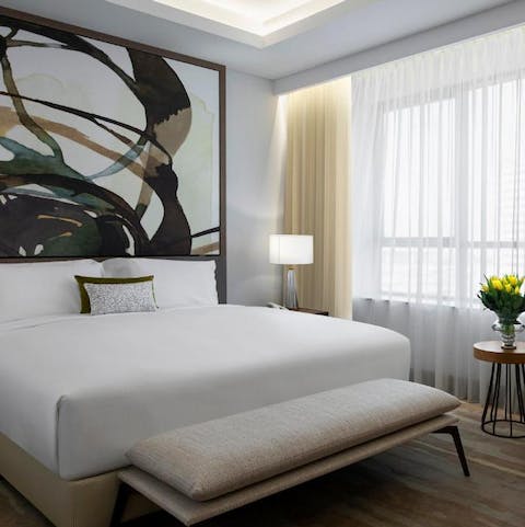 Retreat to your snuggly bed after a busy day exploring Dubai