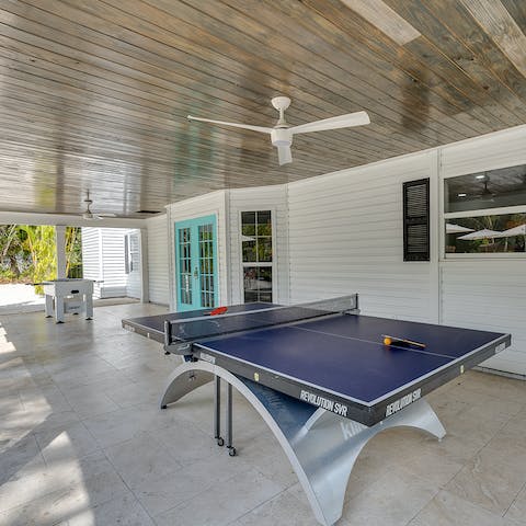 Keep the kids entertained with the porch table tennis and football