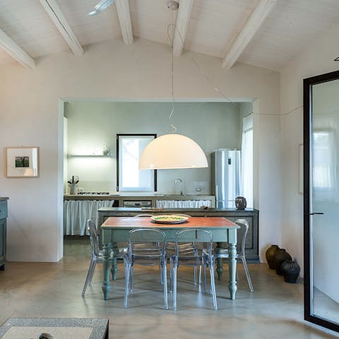 Gather around the dining table for coffee and pastries on lazy mornings