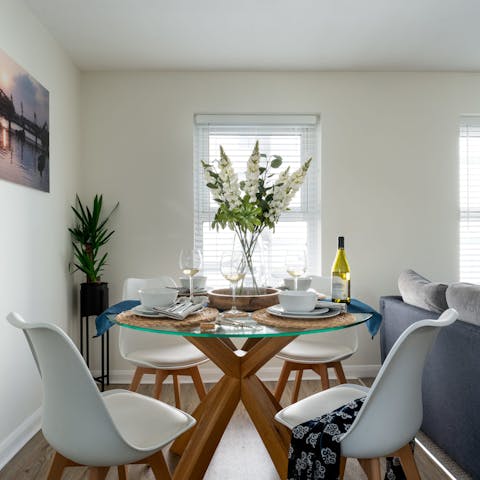 Gather together for a celebratory meal at the dining table when you're not out sampling the local seafood restaurants