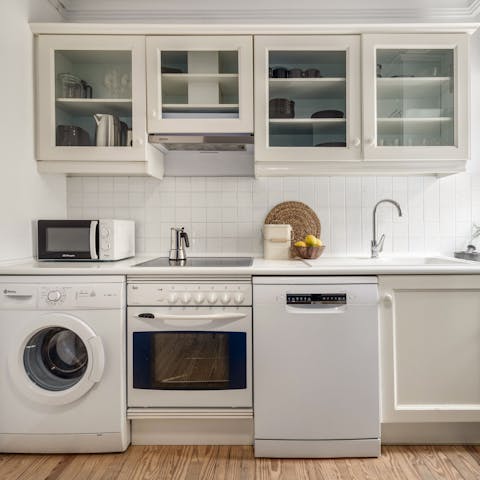 Fry some churros for breakfast in the well-equipped kitchen